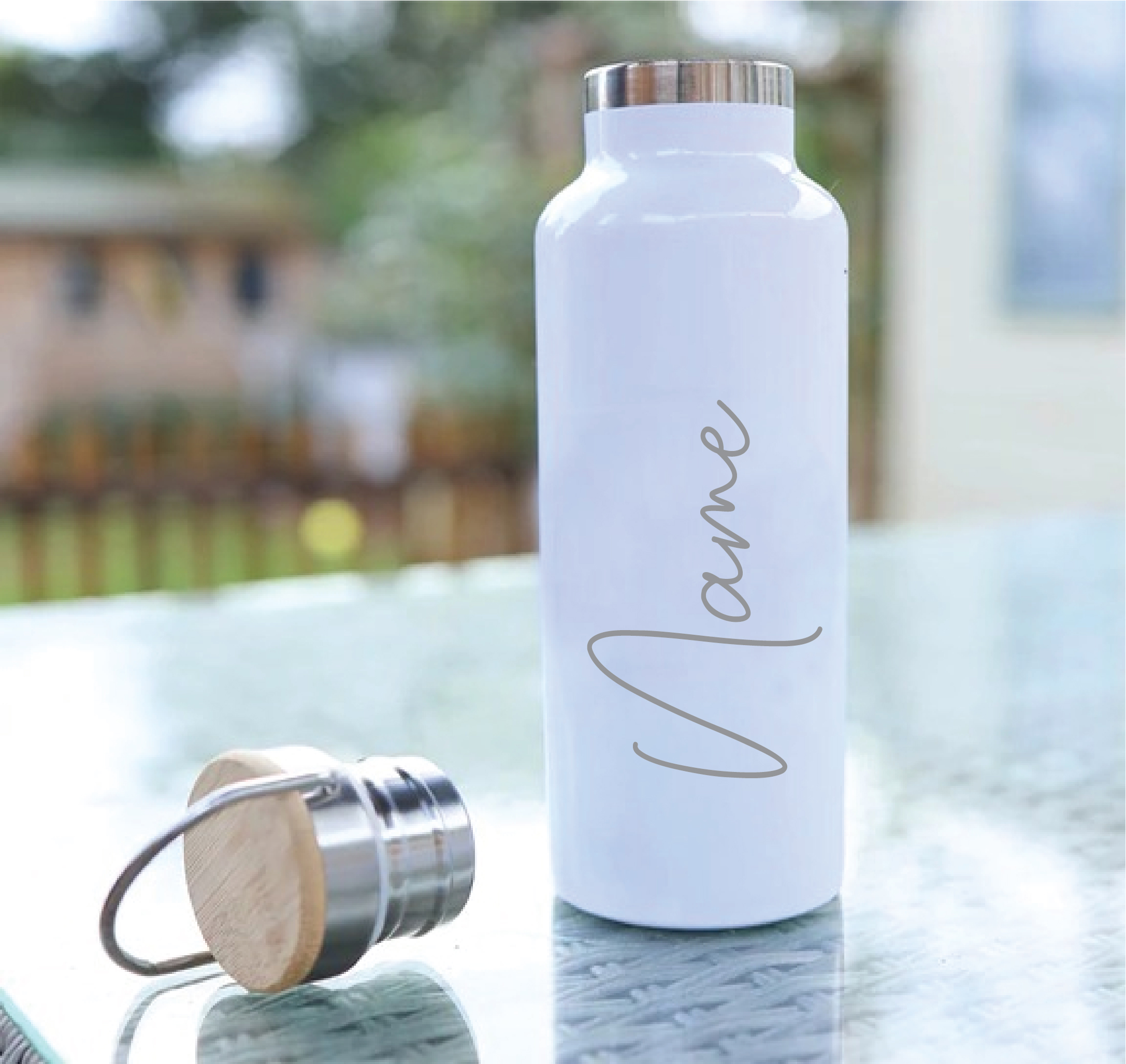 Personalised White Engraved Cork Water Bottle with Name 